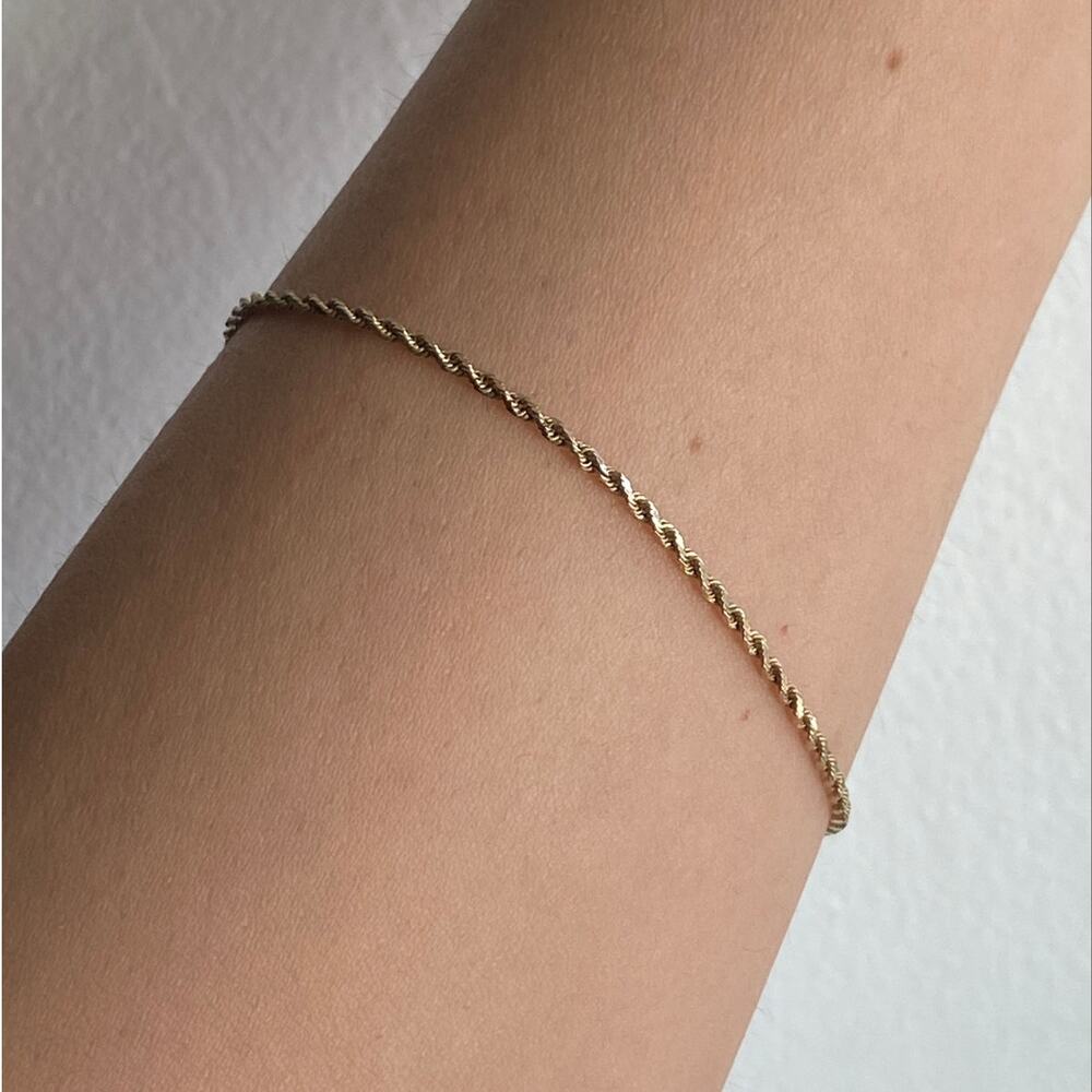 Vintage 14K Solid Yellow Gold Rope Bracelet, 7 1/16" x 1 mm